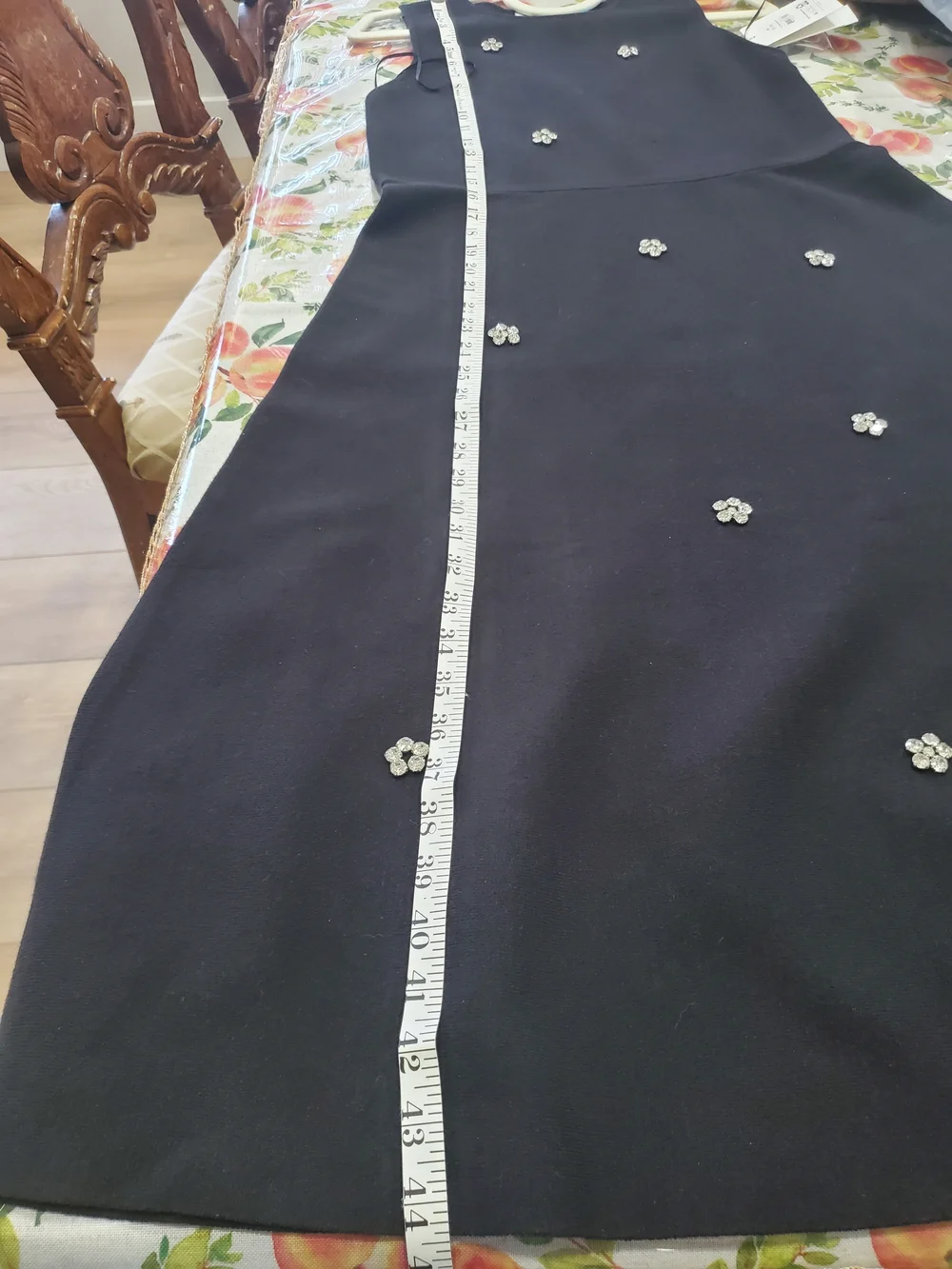 Black Midi Dress with Rhinestone Floral Accents Size Medium